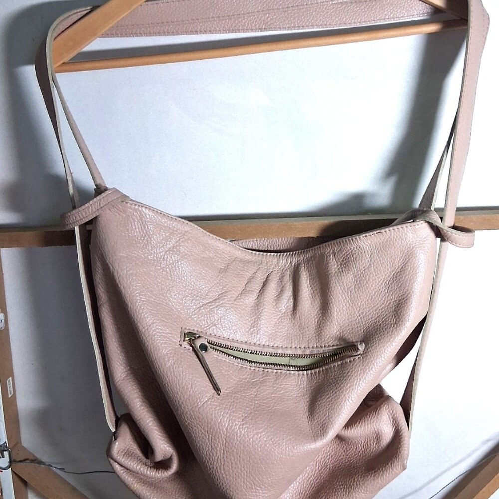 Extra Large L. Credi Italian Leather Pebbled Pink Backpack Crossbody Bag